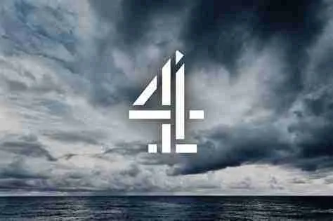 Channel 4 logo against a dramatic cloudy sky and ocean backdrop, symbolizing its presence in the evolving digital streaming landscape by 2025.
